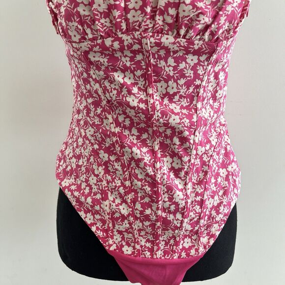 ZARA Pink & White Floral Corset Bodysuit Tank Top Women's Size M Ditsy floral - Picture 4 of 8
